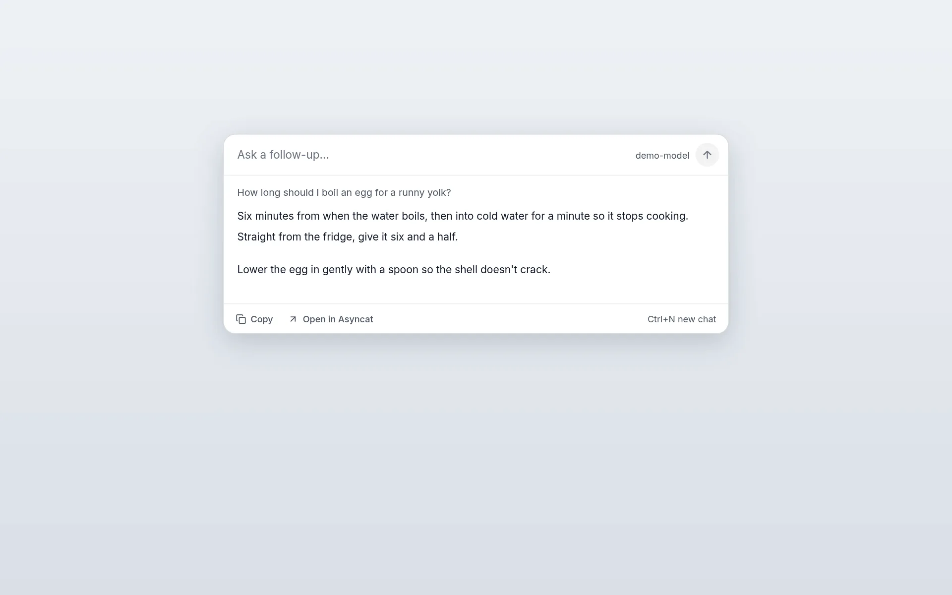 Quick ask window with a question and its answer